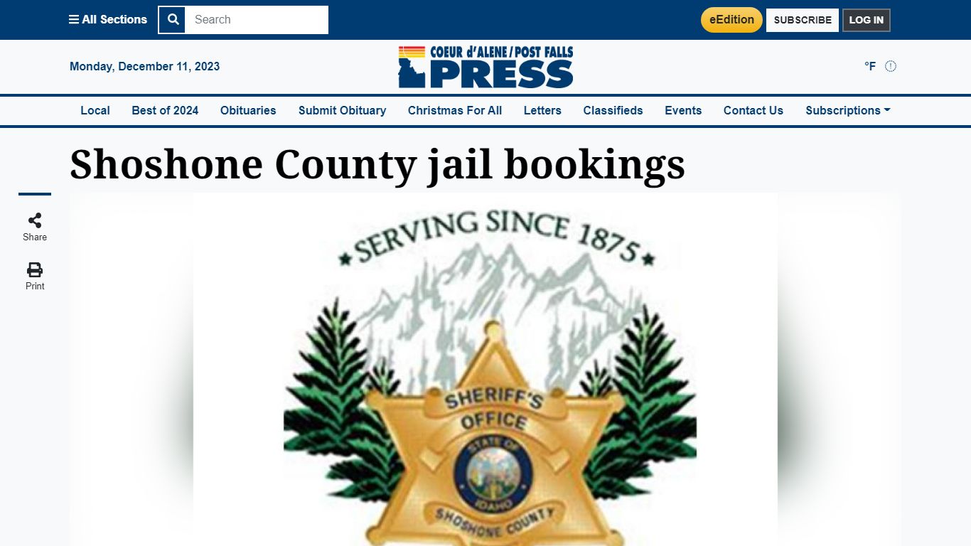 Shoshone County jail bookings | Coeur d'Alene Press